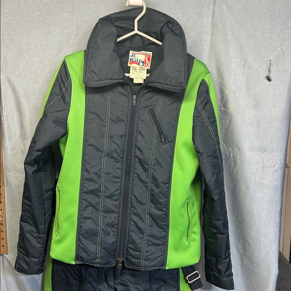 Jean Claude J.C. Killy Vtg 70's Lime Green & Navy Blue Women's Ski Jacket pants
